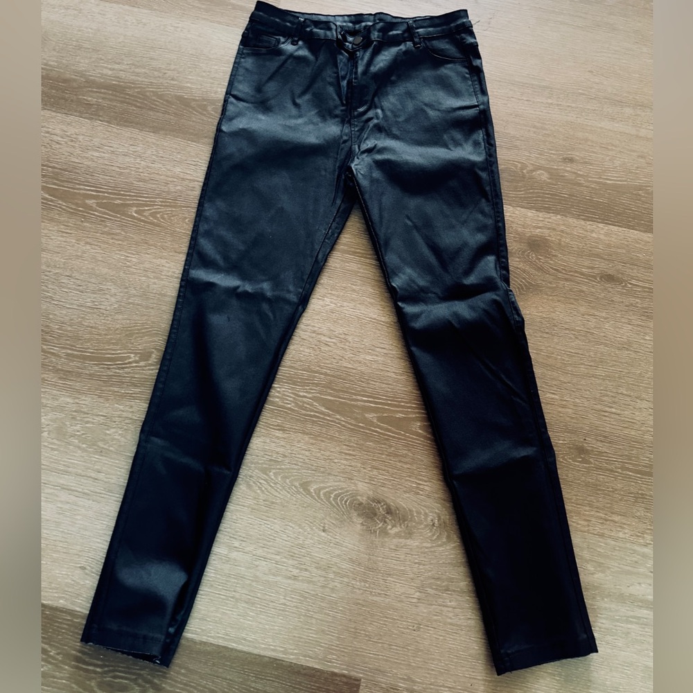 High Rise leather Black Coated Jeans size XXL - Picture 3 of 6
